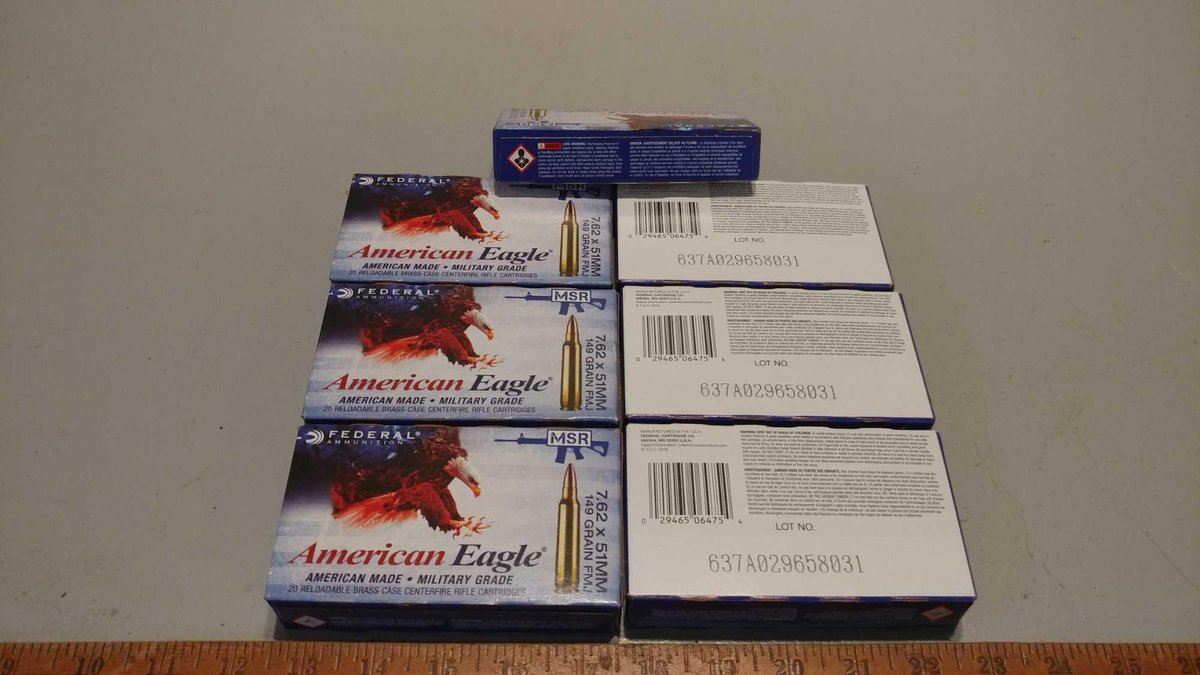 (I-242) 7.62X51 MM (7 BOXES) FEDERAL AMERICAN EAGLE 149 GR FMJ, 20 ROUNDS PER BOX (ITEMS LOCATED AT