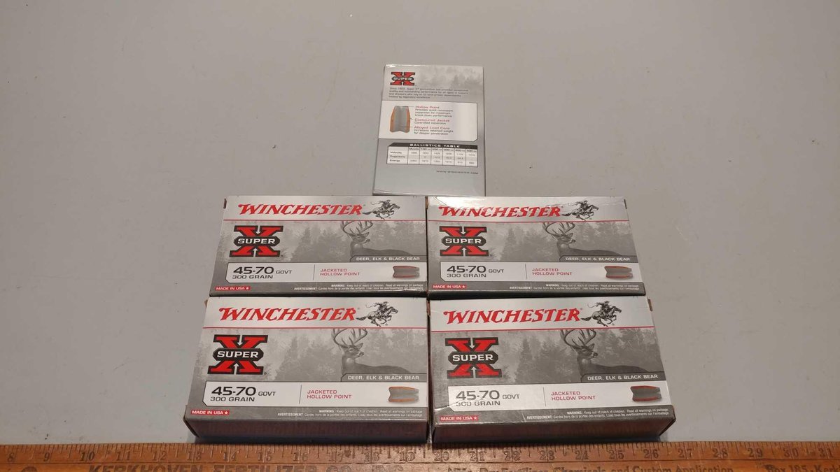 (I-234) .45-70 WINCHESTER (4 BOXES) 20 BRASS CARTRIDGES WITH 300 GR JACKETED HOLLOW POINT BULLETS AN