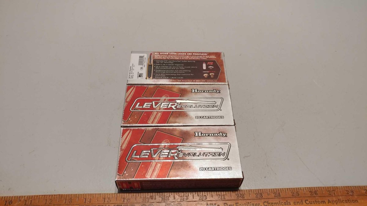 (I-236) .45-70 HORNADY (2) 20 CARTRIDGES WITH 250GR MONOFLEX POINTED COPPER JACKETED BULLETS AND ONE
