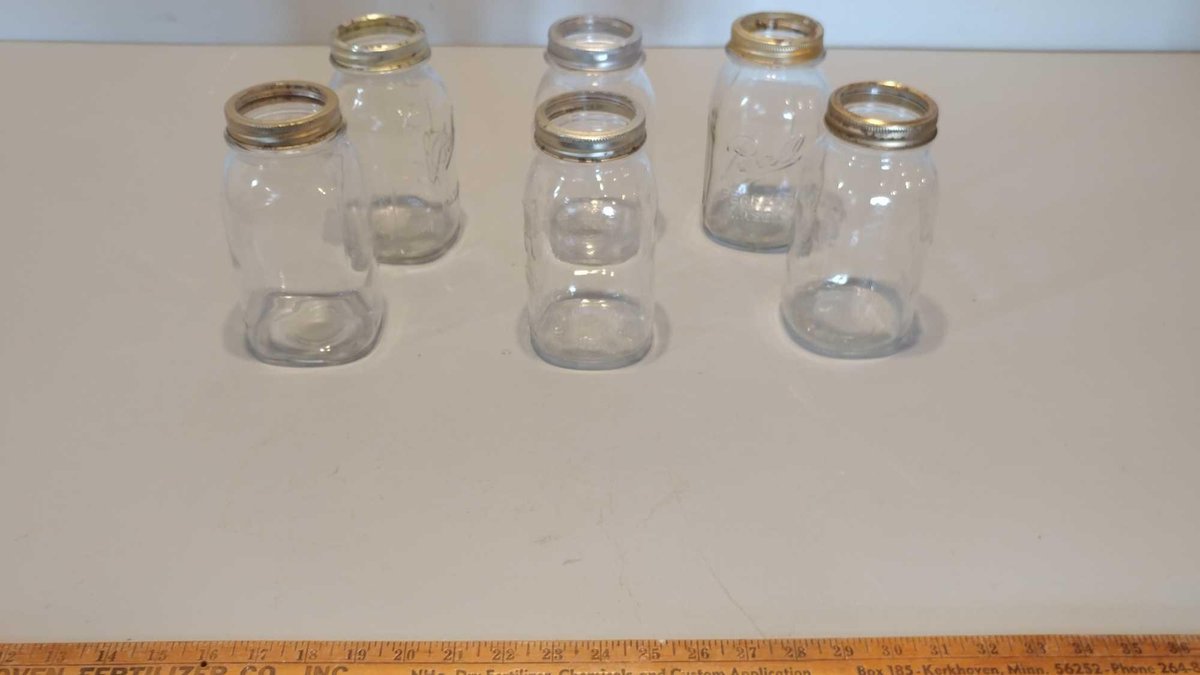 (6) KERR & BALL QUART CANNING JARS