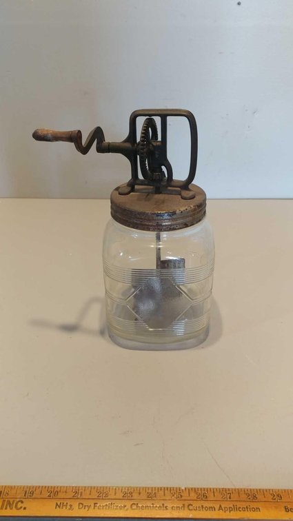 VINTAGE GLASS BUTTER CHURN