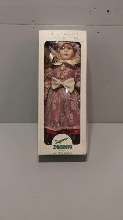 A CONNOISSEUR COLLECTION DOLL SEYMOUR MANN W/DOLL STAND INCLUDED, (NEW IN BOX)