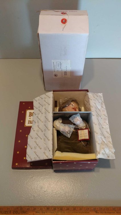LITTLE SHERLOCK PORCELAIN DOLL W/DOLL STAND,  BY THE ASHTON DRAKE GALLERIES, (NEW IN BOX)