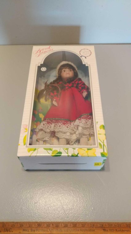 SWEET MEMORIES GENUINE PORCELAIN DOLL W/DOLL STAND BY YOUNG FRIENDS COLLECTION, (NEW IN BOX)