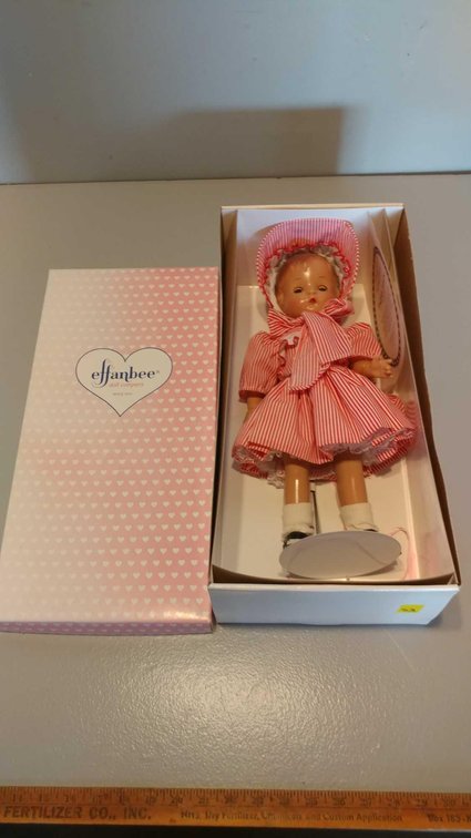PATSY JOAN COLLECTOR PORCELAIN DOLL W/DOLL STAND BY EFFANBEE DOLL COMPANY, (NEW IN BOX)
