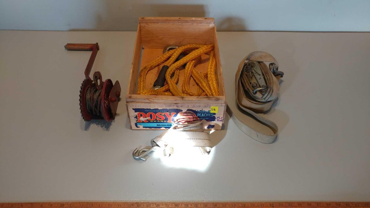 TOW ROPE, CABLE WINCH, RATCHET TIE DOWN, & HOOK TIE DOWN
