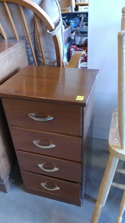 WOODEN 4-DRAWER END TABLE (15"W X 27"H X 12"D)