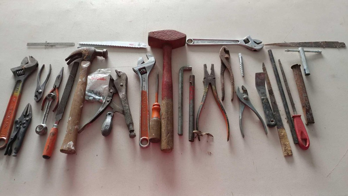 HAMMER, CRESCENT WRENCH, VISE GRIPS, PLIERS, AND MISC