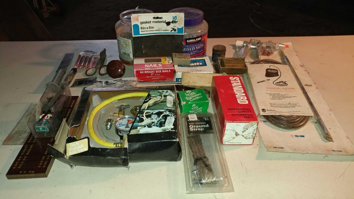 AC RECHARGE KIT, TIN SNIPS, GROUND STRAP, SAND BLASTING KIT, AND MISC