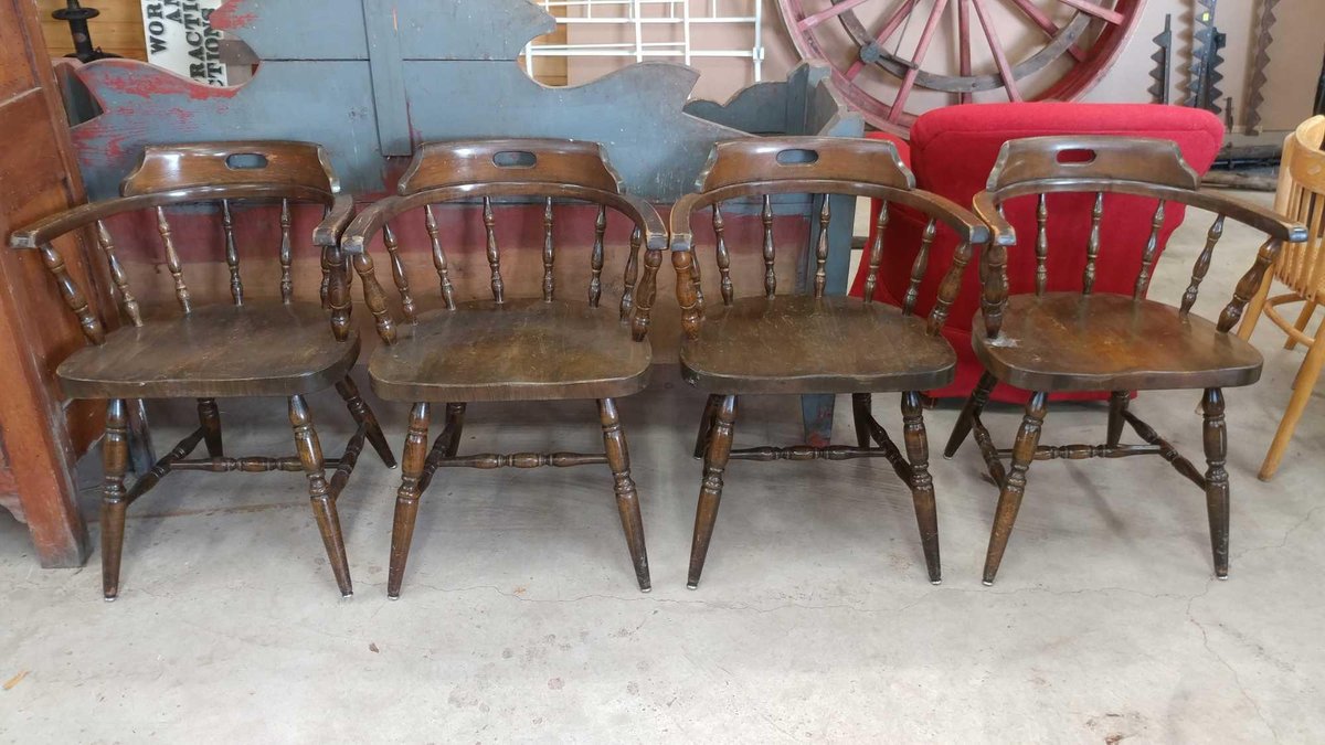 (4) DARK WOOD CAPTAINS CHAIRS