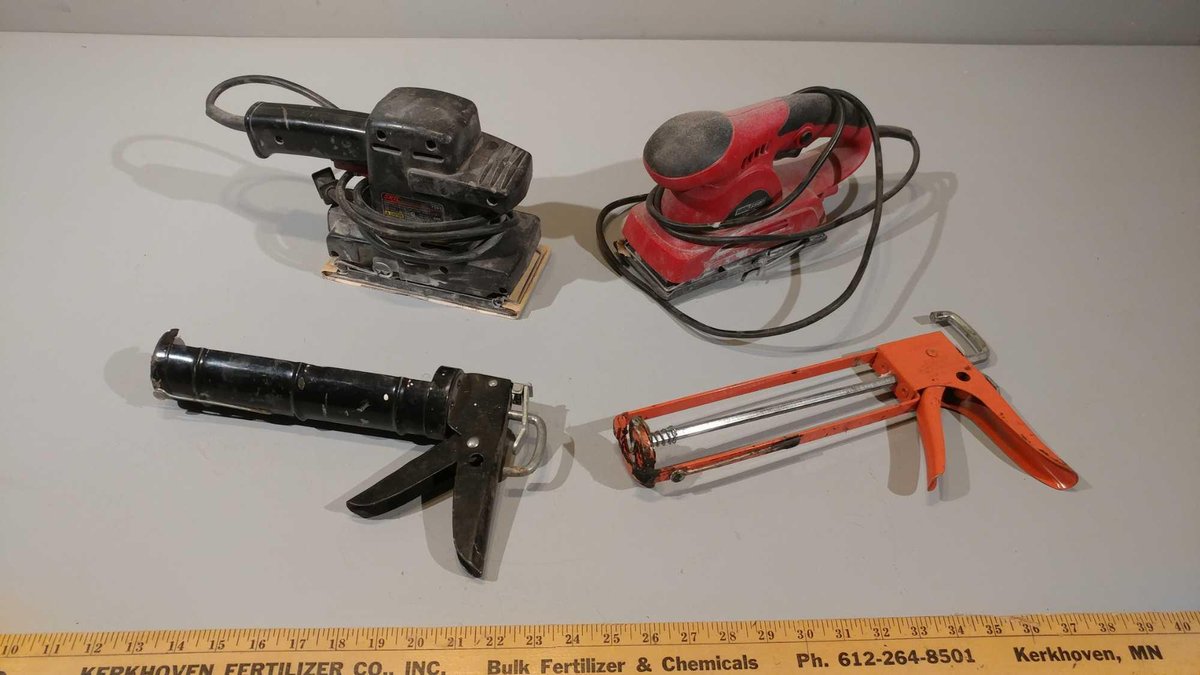 (2) SANDERS (ORBIT & SHEET) AND (2) CAULKING GUNS