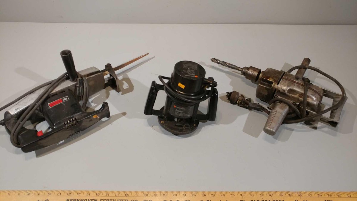 ROUTER, RECIPROCATING SAW, AND 1/2" ELECTRIC DRILL