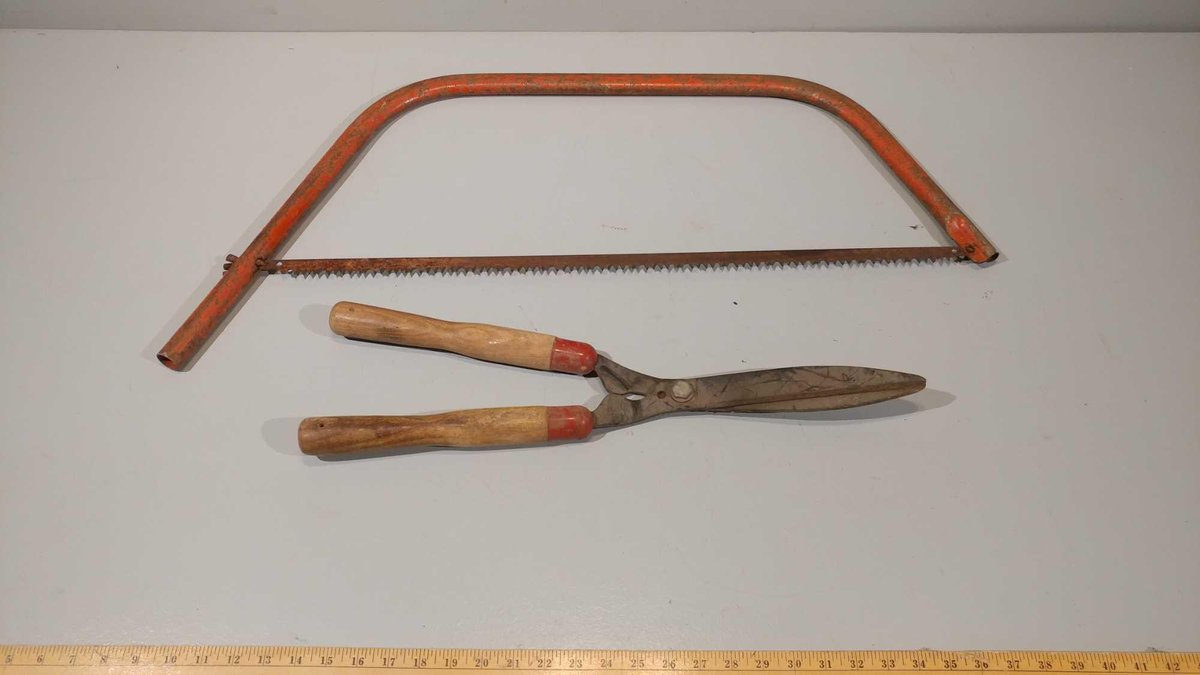 BOW SAW AND HEDGE CLIPPERS