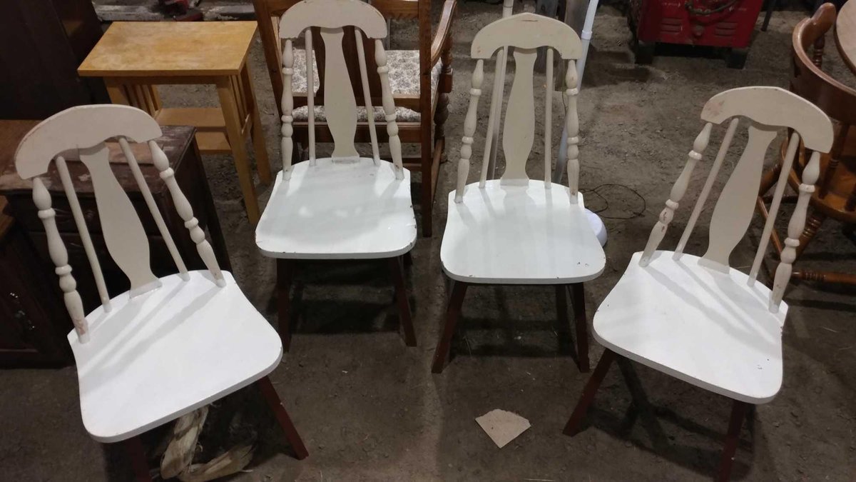 (4) WOOD CHAIRS, WHITE W/MAROON BASES