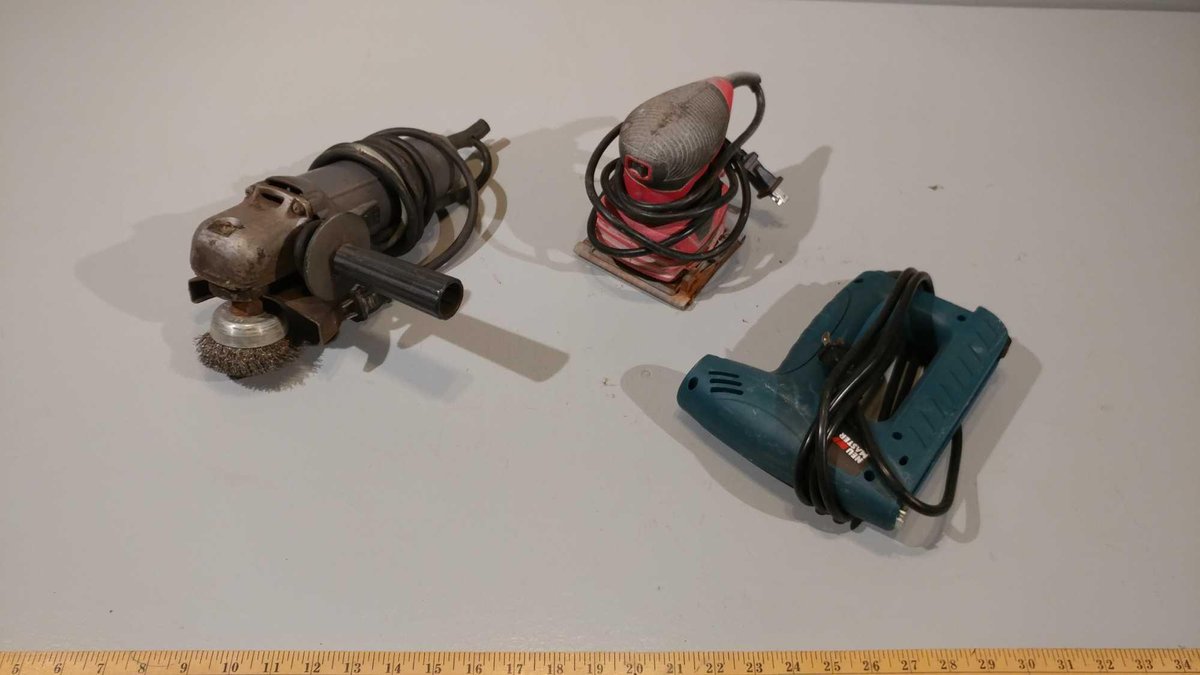 SKIL SANDER, ELECTRIC STAPLE GUN, AND 4" ANGLE GRINDER