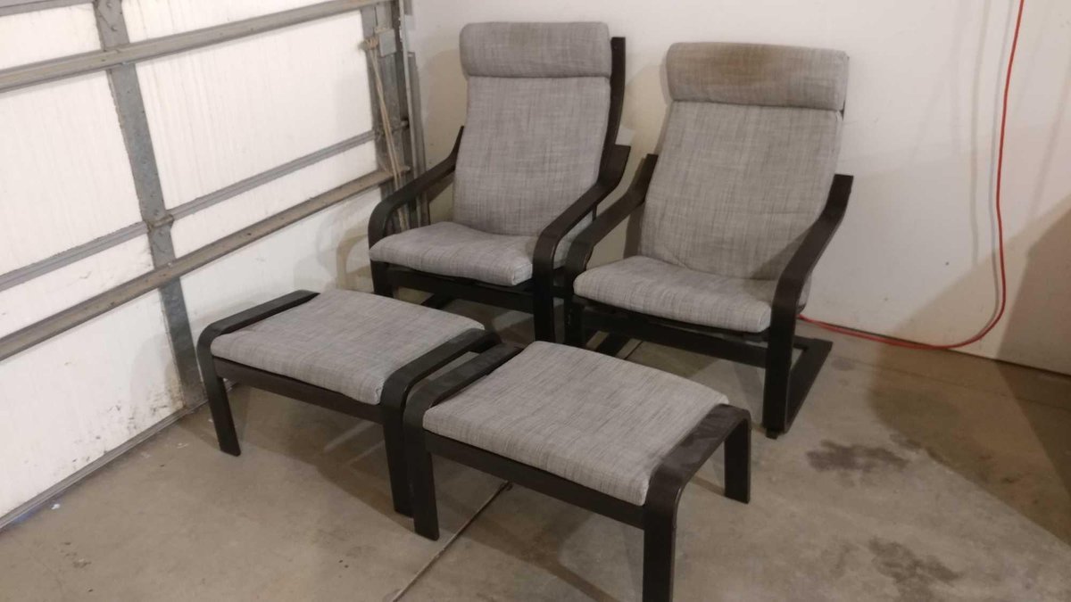 (2) MATCHING PADDED PATIO CHAIRS W/OTTOMANS