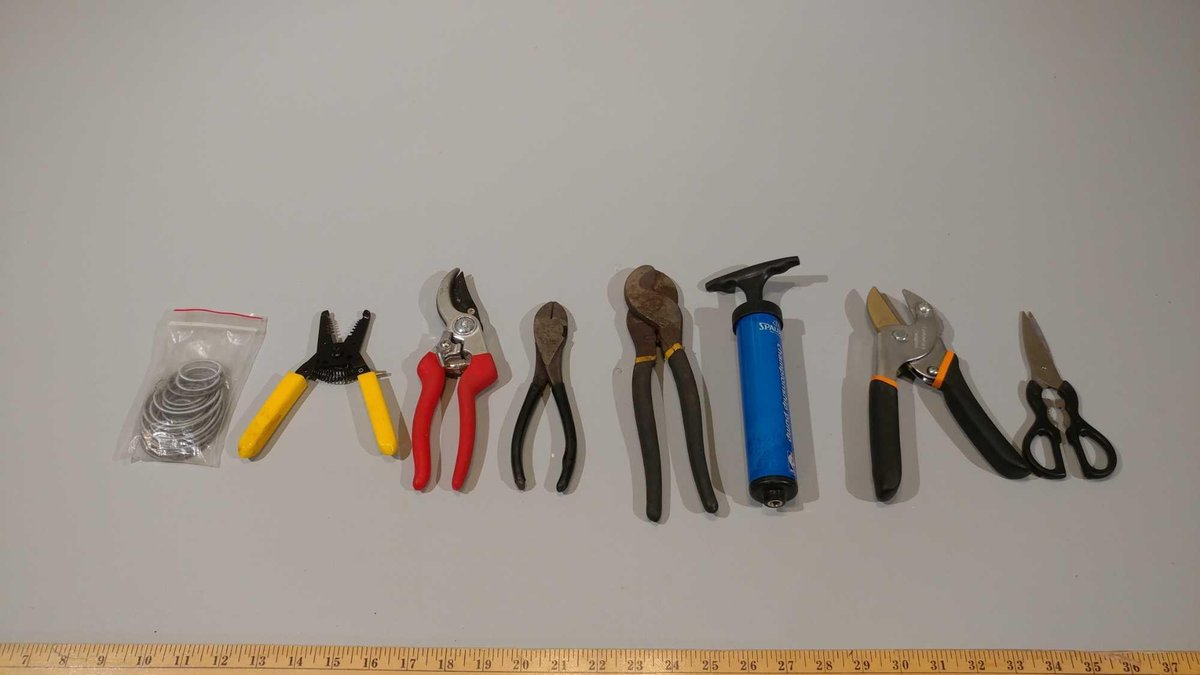 PRUNERS, SIDE CUTTER, WIRE STRIPPER, AND BANDS