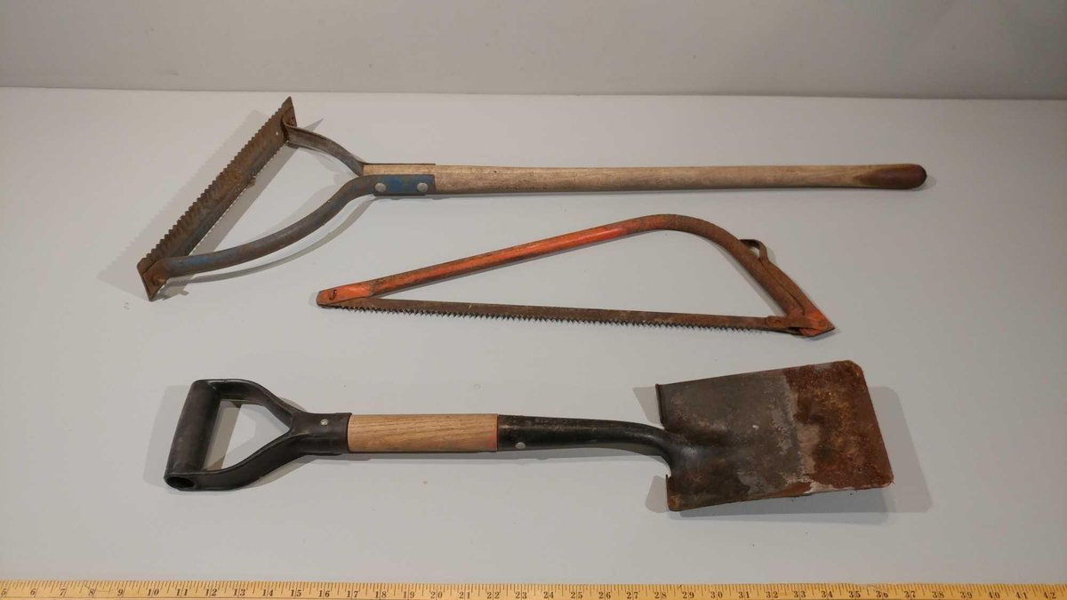 BOW SAW, TRENCHING SHOVEL, AND WEED CUTTER