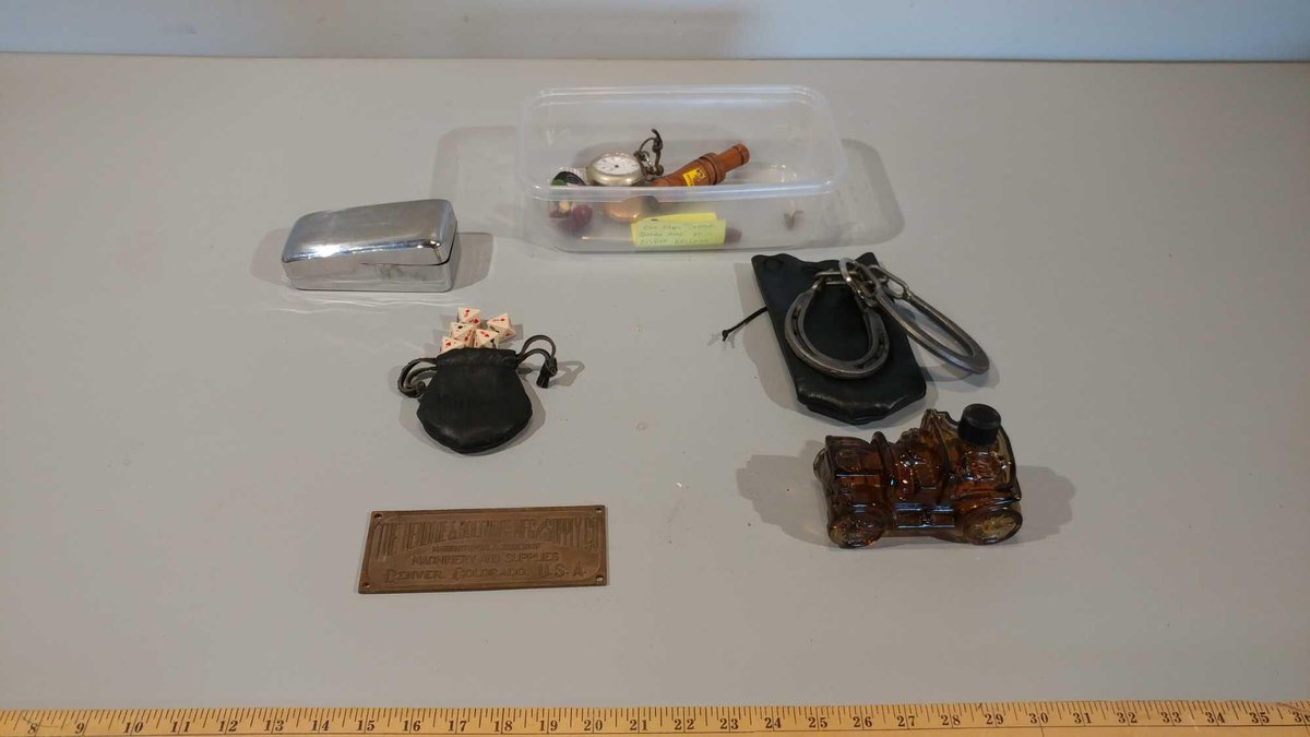 VINTAGE AVON TAILWINDS AFTER SHAVE, VINTAGE POCKET WATCHES, DUCK CALL, HORSE SENSE GAME, STAINLESS  
