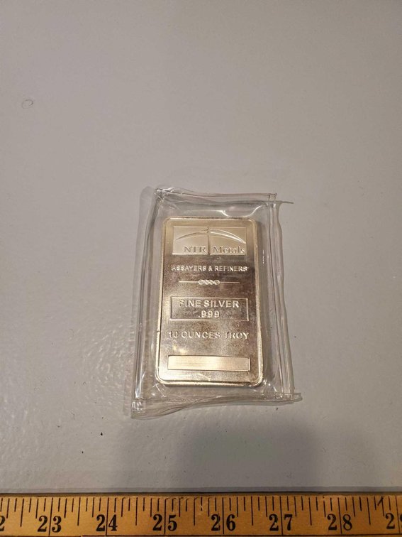 (I-885) NTR METALS ASSAYERS & REFINERS .999 FINE SILVER, 10 OZ TROY BAR