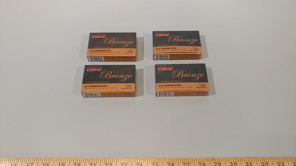 (I-7) (4) BOXES OF 20 PMC BRONZE .223 CAL RIFLE RDS