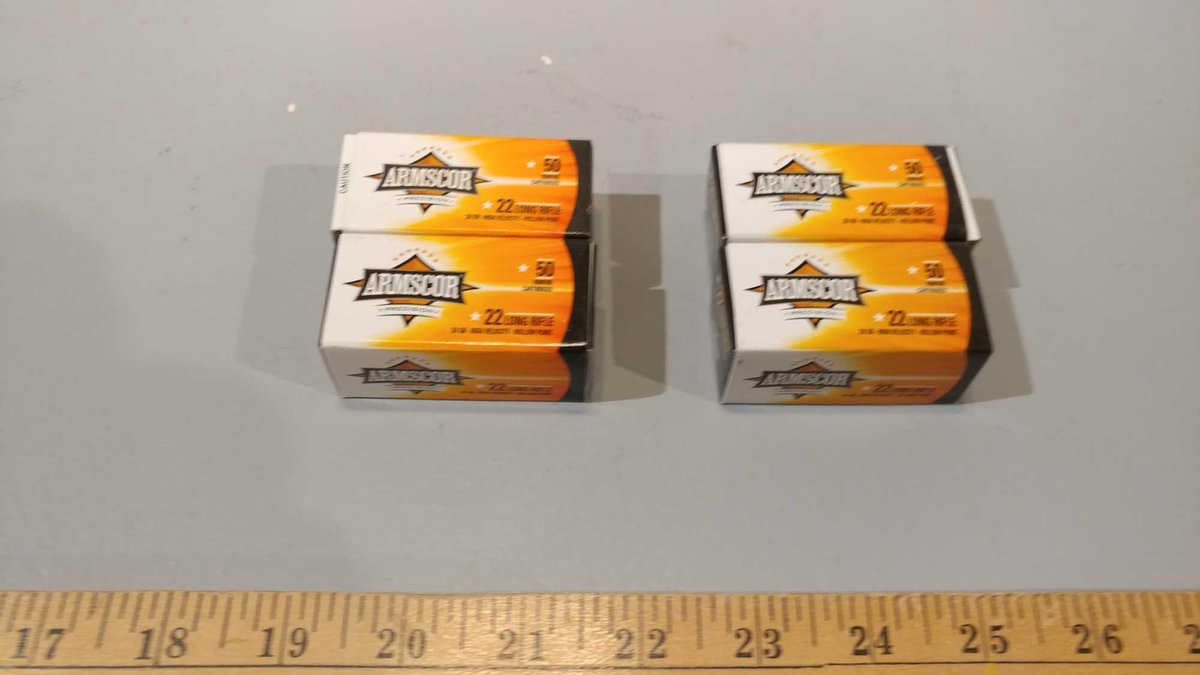 (I-442) (4) BOXES OF ARMSCOR 22 LONG RIFLE, 36 GR, HOLLOW POINT RIMFIRE CARTRIDGES