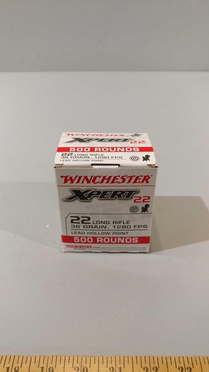 (I-444) BOX OF 500 WINCHESTER XPERT 22 LONG RIFLE, 36 GR LEAD HOLLOW POINT ROUNDS