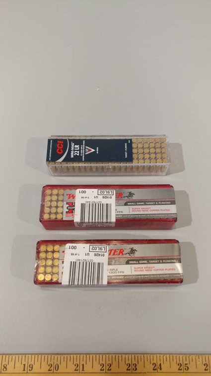(I-24) (2) BOXES OF 100 WINCHESTER .22 CAL RDS AND BOX OF CCI .22 CAL RDS
