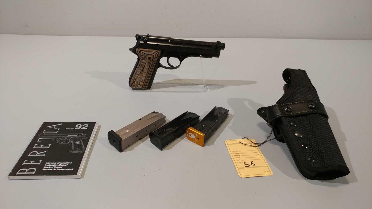 ITALY, MODEL# 92S AUTO-CAL 9MM, SER# 0130262, HARD LOCK HOLSTER, & (1) EXTRA MAG, (LOCATED AT MIKES