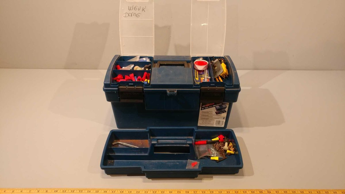 CONTICO 20" TOOLBOX ORGANIZER WITH SOME MISC ITEMS IN IT