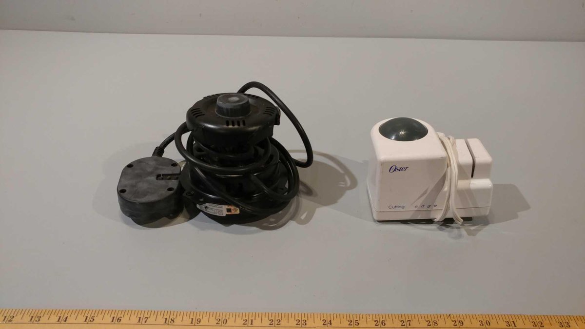 OSTER CUTTING EDGE ELECTRIC KNIFE SHARPENER ((TESTED & WORKS), & MOTOR FOR A FAN