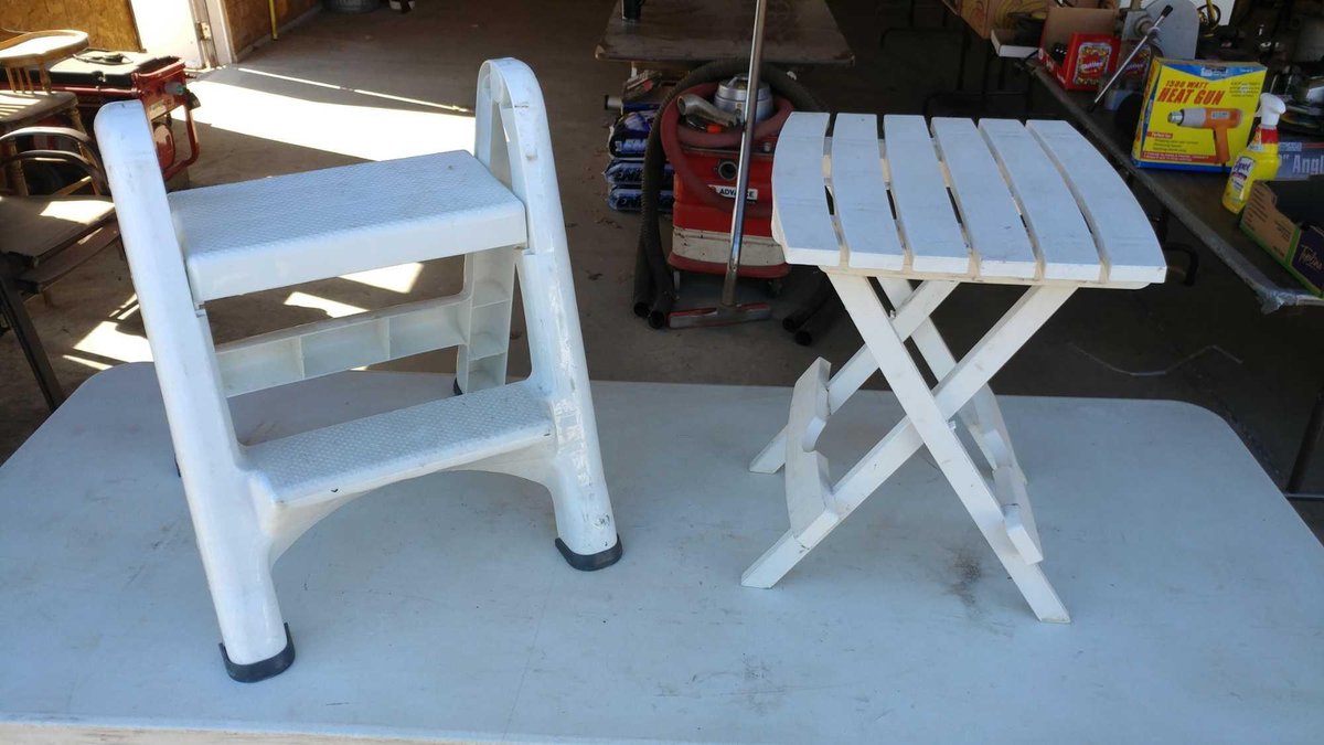 PLASTIC STEP STOOL AND PLASTIC FOLDING TABLE