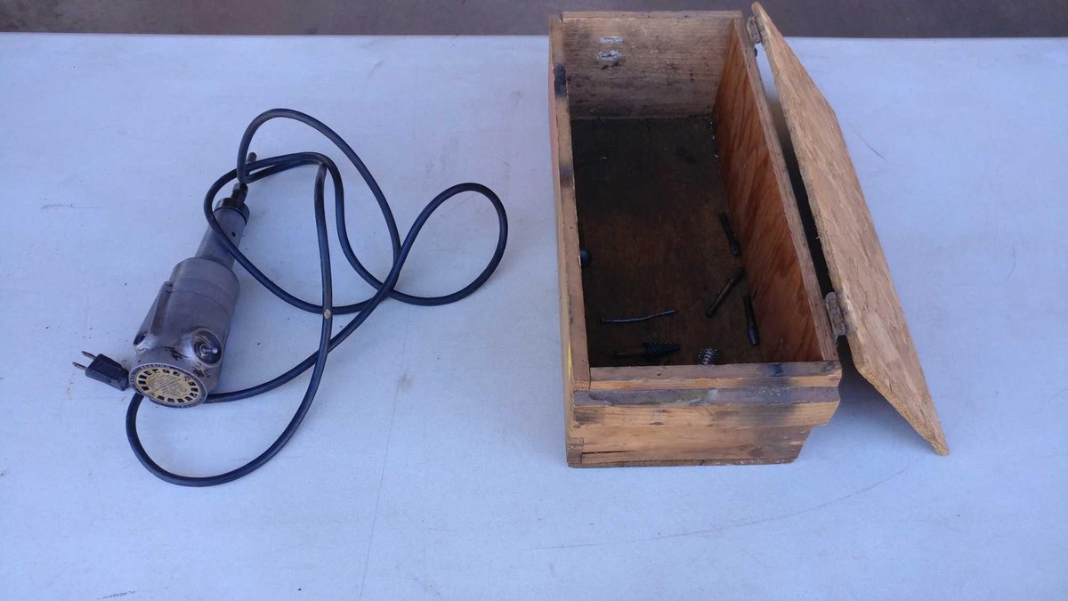 CRAFTSMAN HAND GRINDER W/WOOD BOX, TESTED AND WORKS