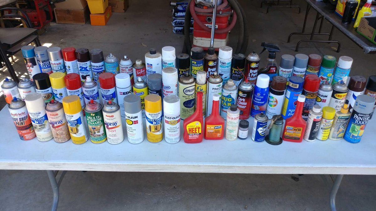LARGE ASSORTMENT OF SPRAY PAINT, BRAKE CLEANER, LUBRICANT, AND MISC