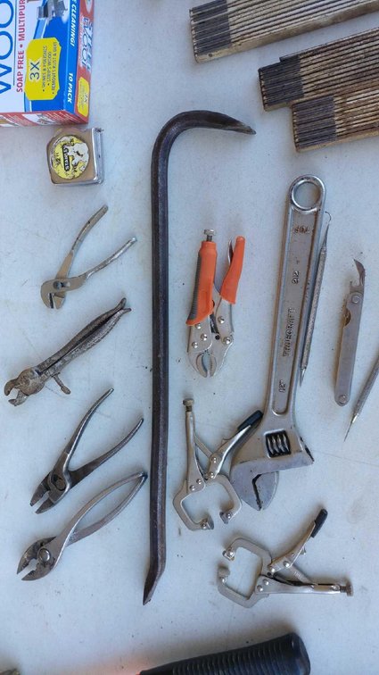 STEEL WOOL, CLAMP, VISE GRIPS, HAMMERS, PLIERS, AND MISC