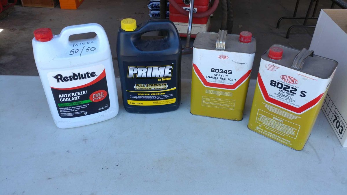 PARTIAL CONTAINERS OF PAINT THINNER AND ANTI-FREEZE