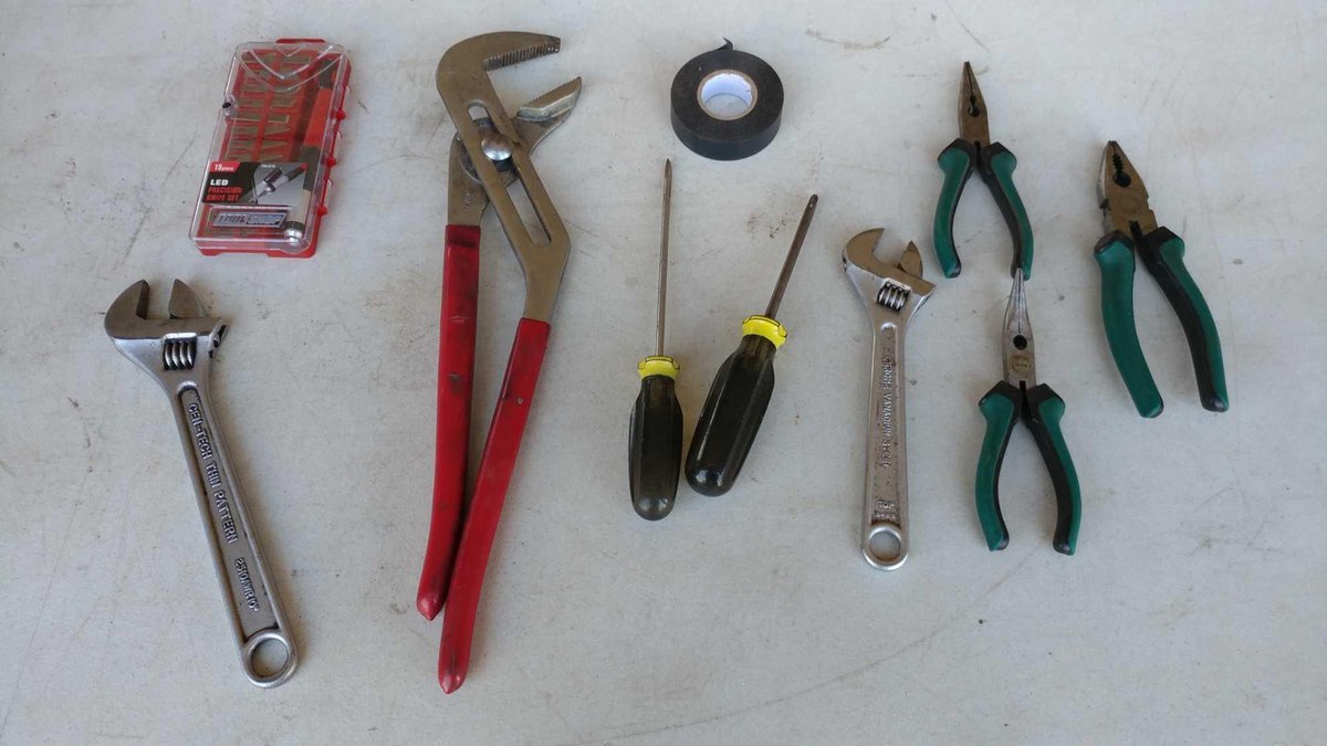 LARGE CHANNEL LOCKS, PRECISION KNIFE SET, CRESCENT WRENCHES, PLIERS, AND MISC