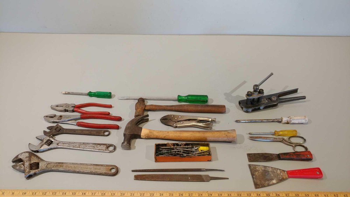 HAMMERS, PLIERS, SCREWDRIVERS, CRESCENT WRENCHES, VISE GRIP, AND MISC