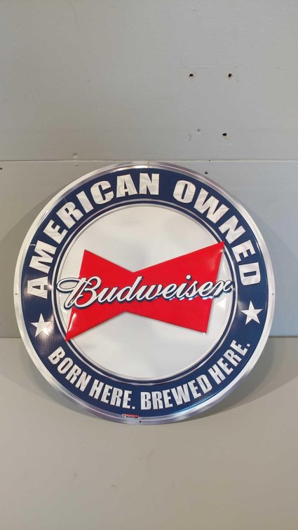 TIN ROUND BUDWEISER BEER SIGN