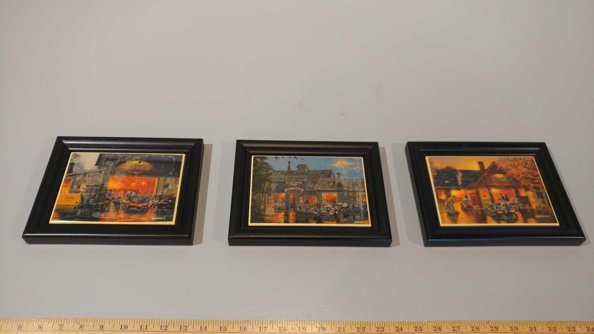 3 HARLEY DAVIDSON TILES IN FRAMES