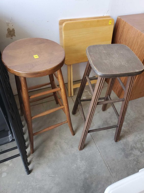 (2) BAR HEIGHT WOODEN STOOLS
