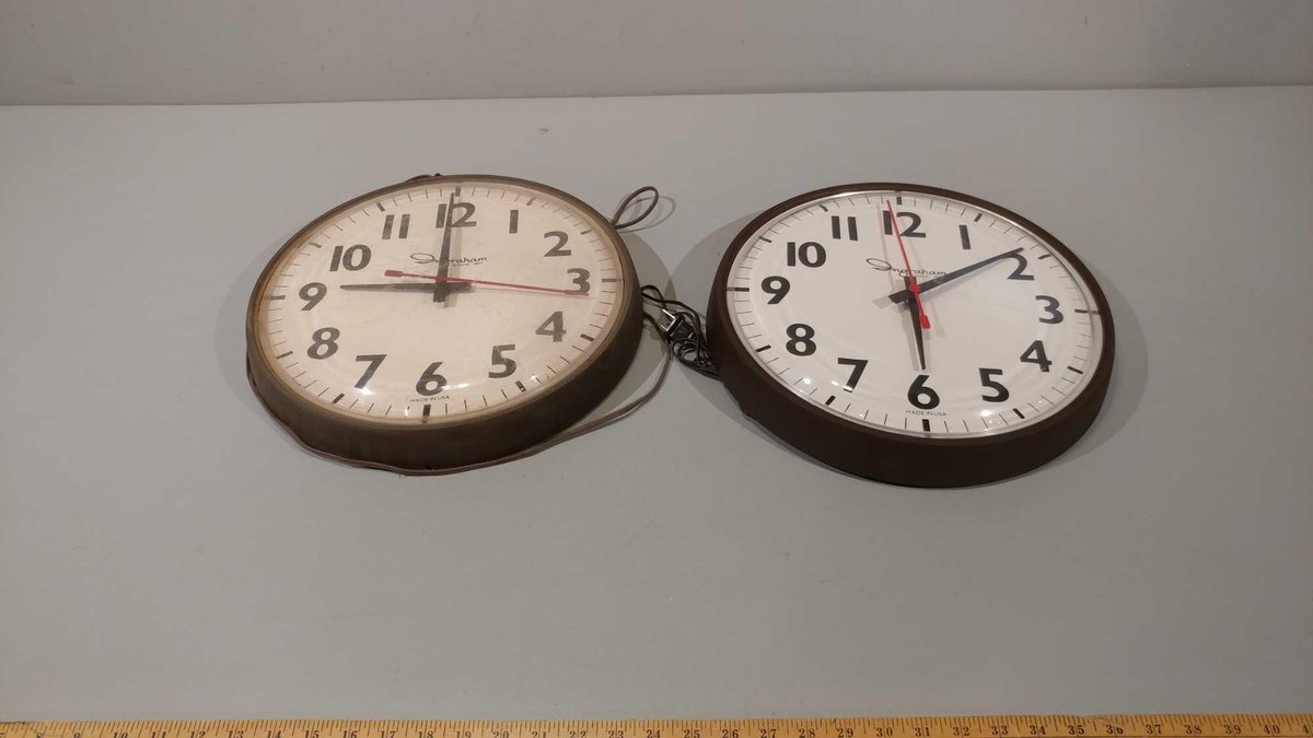 (2) WALL CLOCKS (TESTED AND WORKS)