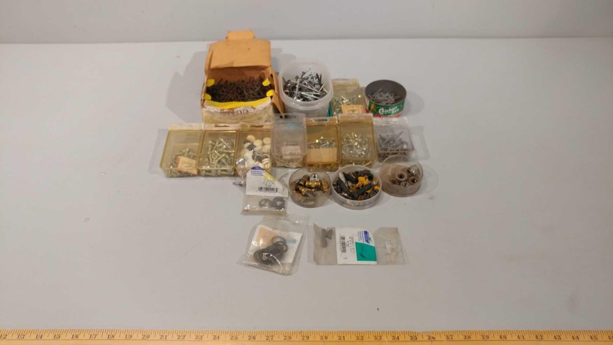 LARGE ASSORTMENT OF NAILS, SCREWS, WASHERS, & OTHER ITEMS