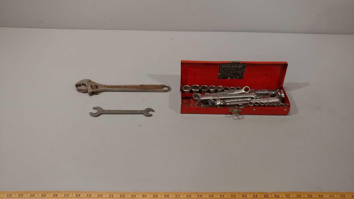CRAFTSMAN SOCKET SET & WRENCHES,  & TOOL BOX, CRESCENT WRENCH, & OTHER WRENCH