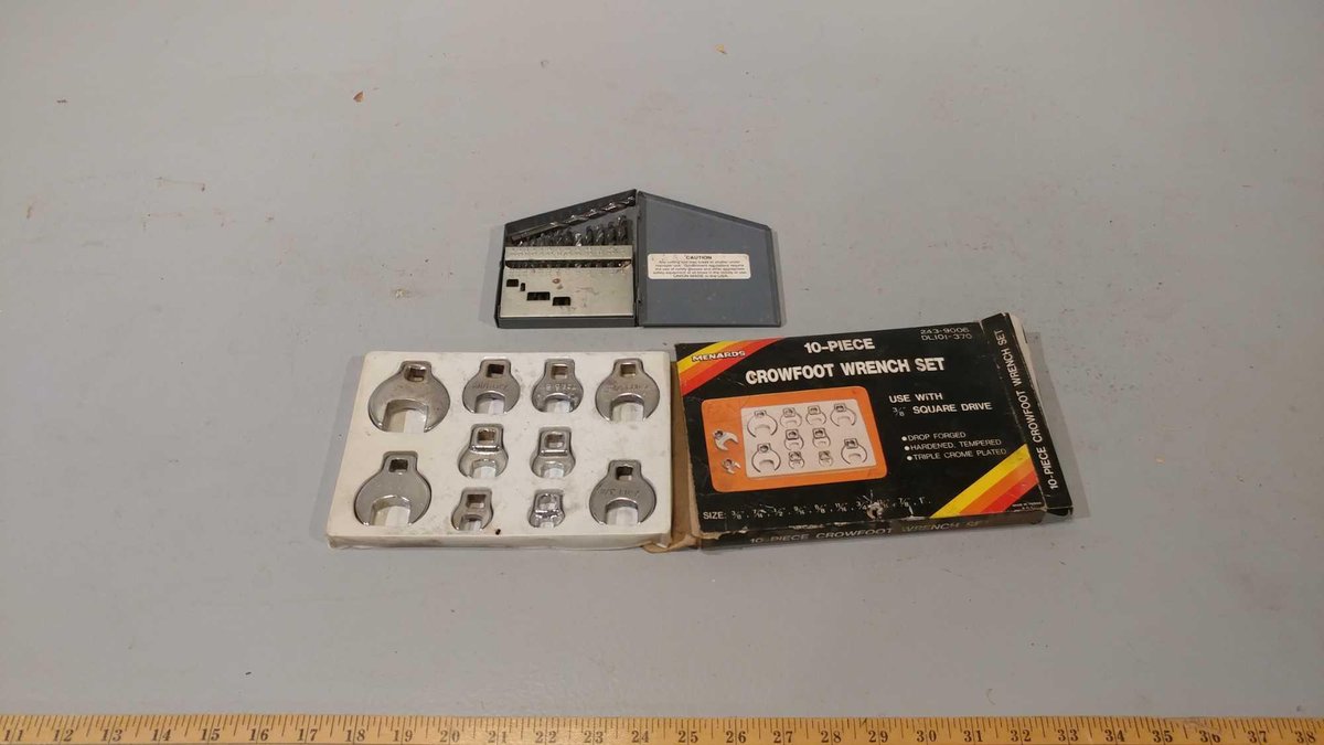 MENARDS 10-PIECE CROWFOOT WRENCH SET & SMALL DRILL BIT SET & CASE