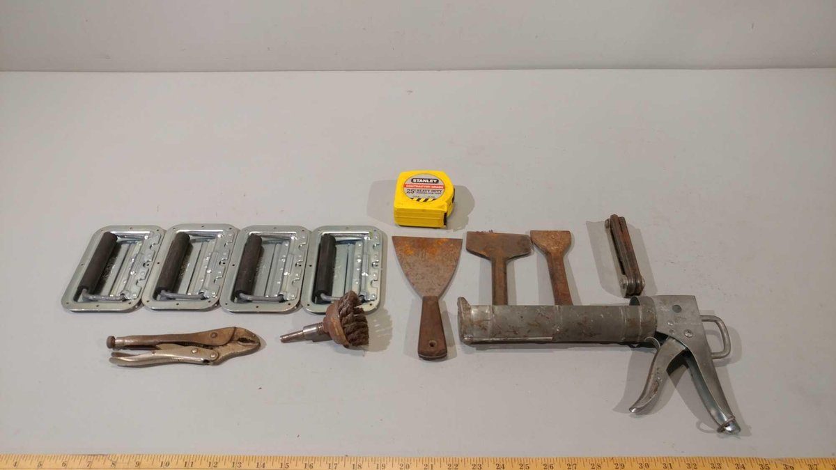 STANLEY POWER LOCK TAPE, UTILITY HANDLES, CHISELS, VISE GRIP, ALLEN WRENCH SET, & MORE ITEMS