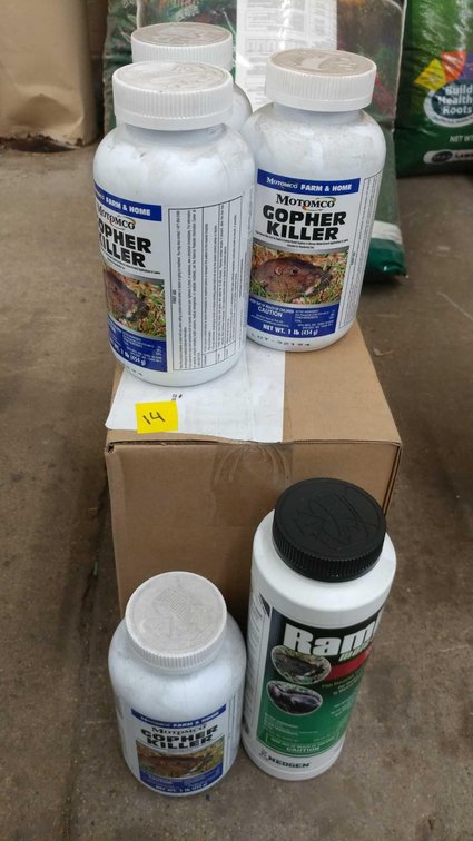 (6) BOTTLES OF RAMIK MOLE & GOPHER POISON AND (4) BOTTLES OF MOTOMCO GOPHER KILLER