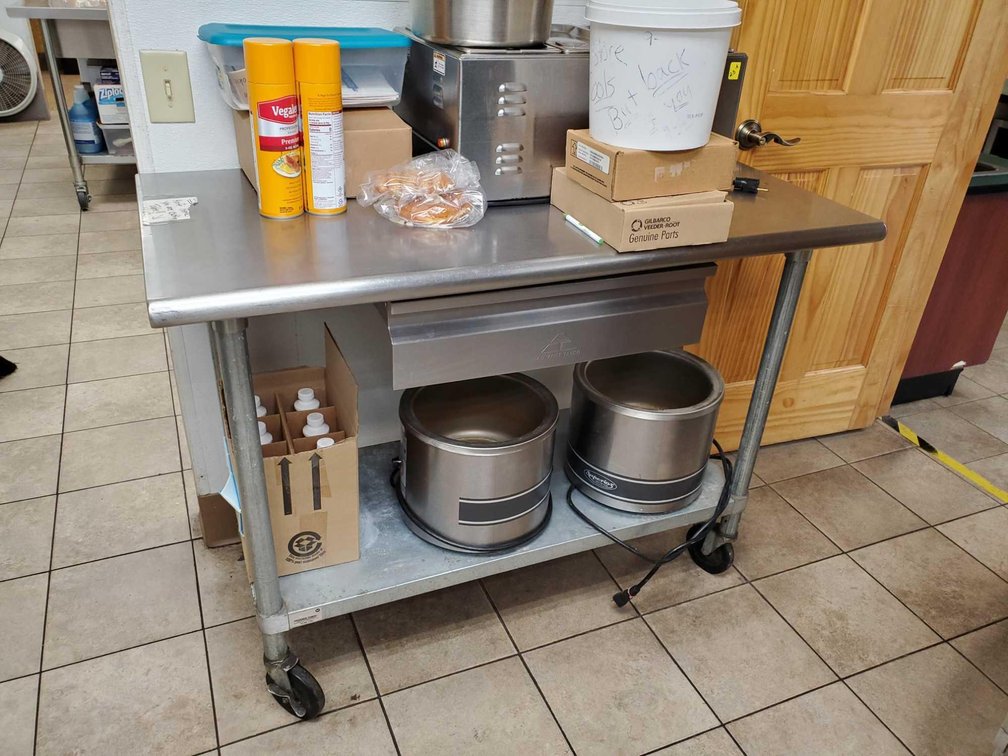 ROLLING FOOD PREP TABLE, NSF RATED, 2-TIER (48"W X 36"H X 24"D) (JUST TABLE)
