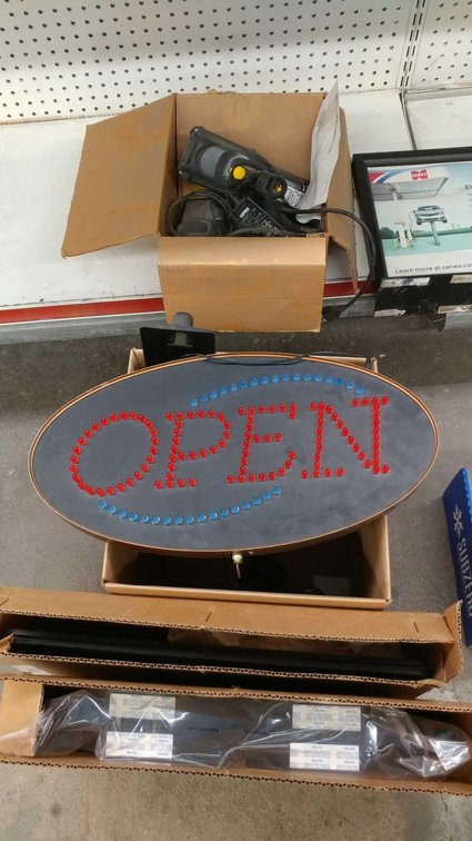 (3) DISPLAY BOARDS AND 'OPEN' SIGN
