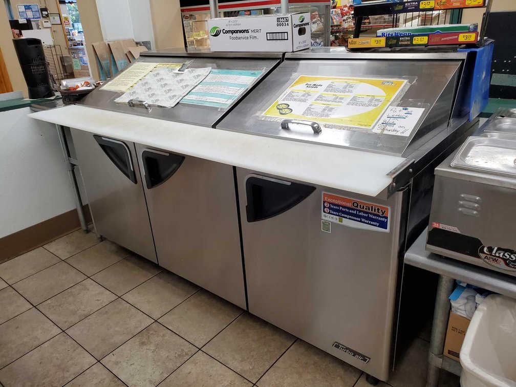 TURBO AIR COOLER/PREP STATION, NSF RATED, WORKING CONDITION (73"W X 45"H X 36") (NO CONTENTS)